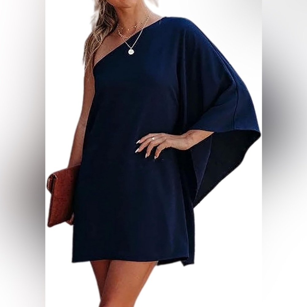 MEDIUM Women's Casual Batwing Sleeve One Shoulder Dresses Summer Club Party - Picture 4 of 6